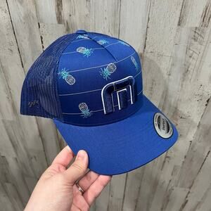 New! Travis Mathew Big Bend Tour Hat Blue Pineapple Trucker SnapBack Adjustable